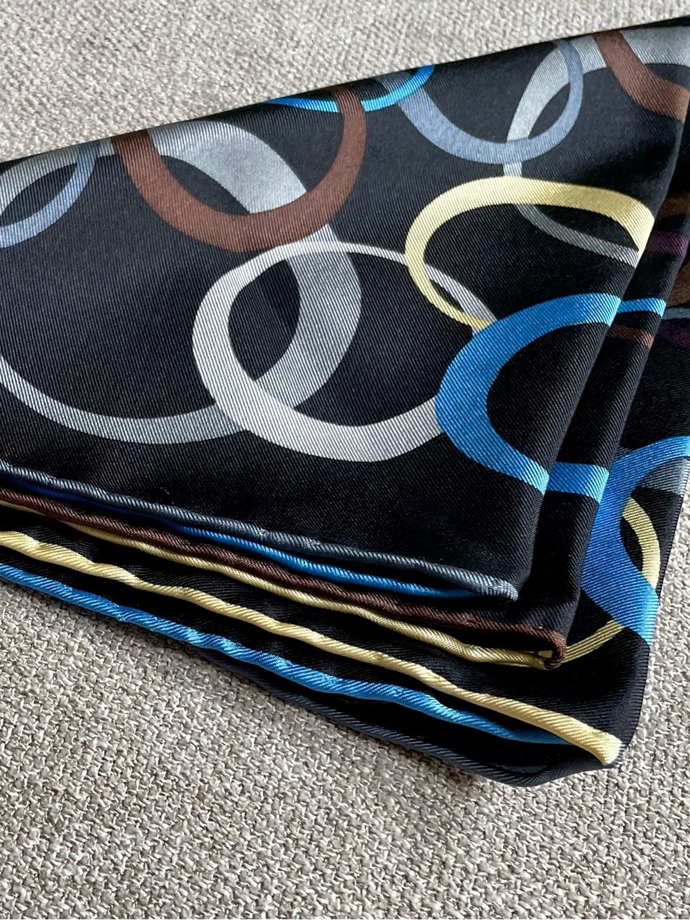 Dion Silk Handmade Men’s Blue Yellow Grey Brown Maroon Circles Pocket Square